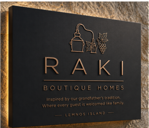 Raki Boutique Homes brand plaque